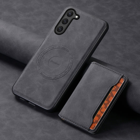 For Samsung Galaxy S23 5G Denior D13 Retro Texture Leather MagSafe Card Bag Phone Case(Black) by Denior