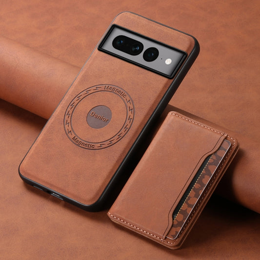 For Google Pixel 7 Pro 5G Denior D13 Retro Texture Leather MagSafe Card Bag Phone Case(Brown) by Denior