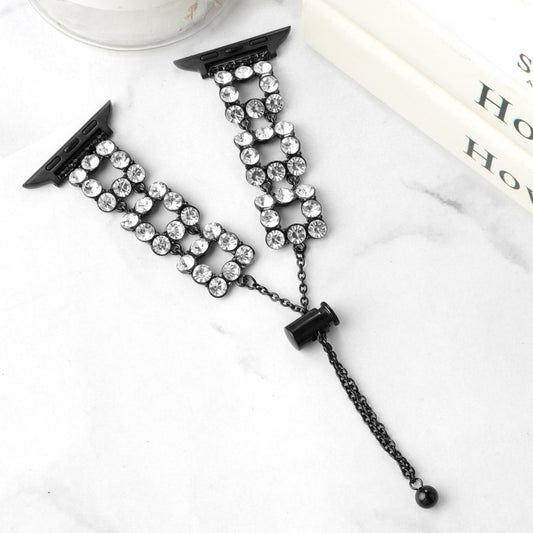 For Apple Watch Ultra 2 49mm Rhinestone Metal Bracelet Watch Band(Black) by bashfashion