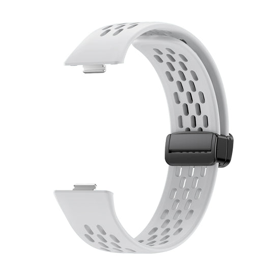 For Huawei Watch Fit 4 Pro / Fit 4 / Fit 3 Hole Style Magnetic Folding Black Buckle Silicone Watch Band(White) by bashfashion