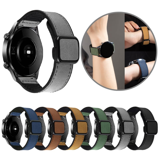 20mm Crazy Horse Texture Fold Magnetic Buckle Leather Silicone Watch Band(Black) by bashfashion