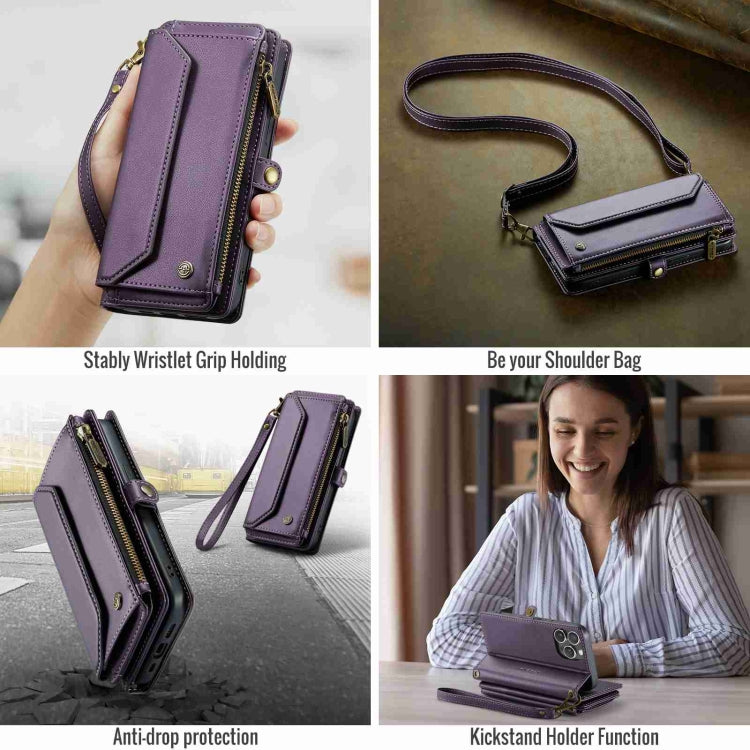 For iPhone 15 Pro Max CaseMe C36 Card Slots Zipper Wallet RFID Anti-theft Leather Phone Case(Purple) by CaseMe