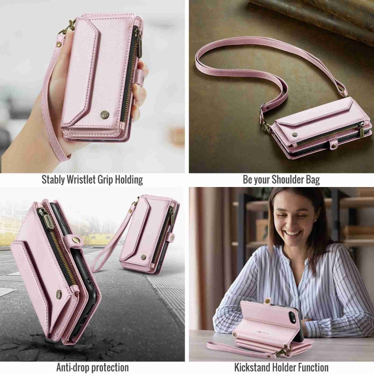 For iPhone SE 2022 / SE 2020 CaseMe C36 Card Slots Zipper Wallet RFID Anti-theft Leather Phone Case(Pink) by CaseMe