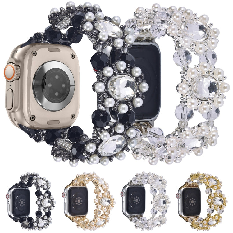 For Apple Watch Series 8 45mm Beaded Pearl Gemstone Bracelet Watch Band(White) by bashfashion