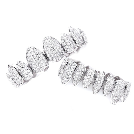 Hip Hop Braces Inlaid With Zircon, Eight Teeth Inlaid With Drill, Upper And Lower Dentures Set COS Props(Silver) by bashfashion