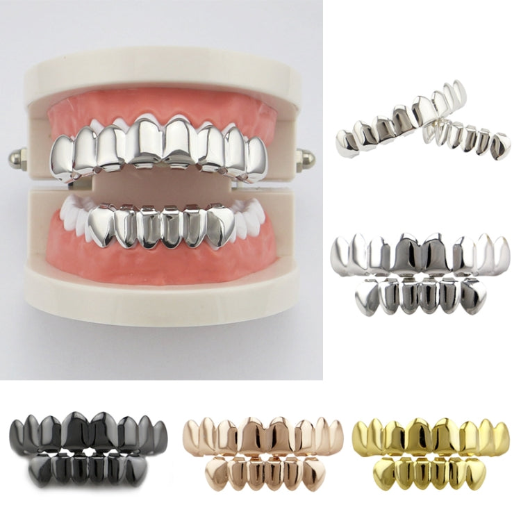 Hip Hop Accessories Gold Tooth Set Real Gold Plating Smooth Upper Eight Lower Six Denture Set(Silver) by bashfashion