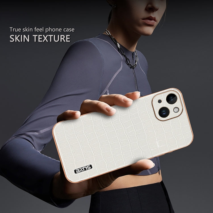 For iPhone 14 AZNS Electroplated Frame Crocodile Texture Full Coverage Phone Case(White) by AZNS