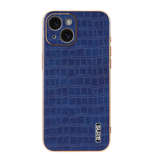 For iPhone 15 Plus AZNS Electroplated Frame Crocodile Texture Full Coverage Phone Case(Blue) by AZNS
