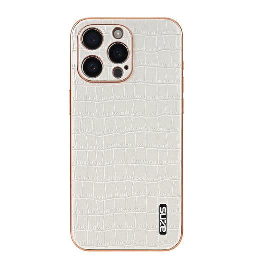 For iPhone 15 Pro AZNS Electroplated Frame Crocodile Texture Full Coverage Phone Case(White) by AZNS