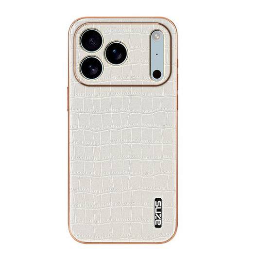 For iPhone 17 Pro AZNS Electroplated Frame Crocodile Texture Full Coverage Phone Case(White) by AZNS