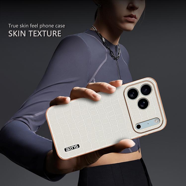 For iPhone 17 Pro Max AZNS Electroplated Frame Crocodile Texture Full Coverage Phone Case(Black) by AZNS