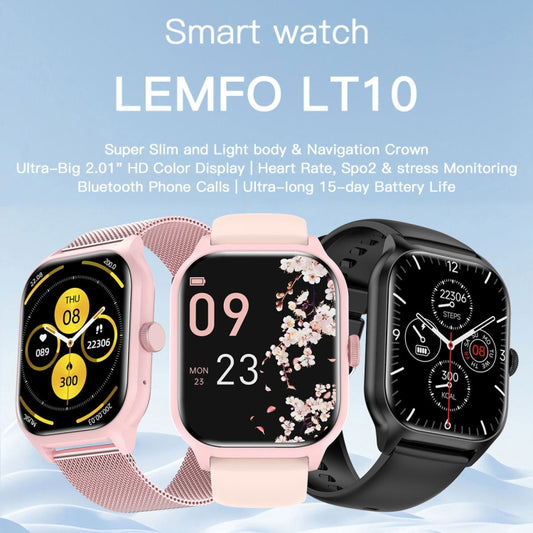 LEMFO LT10 2.01 inch TFT Screen Smart Watch Supports Bluetooth Call / Health Monitoring, Steel Strap(Pink) by LEMFO