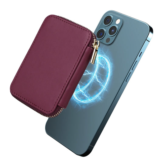 HS-005 MagSafe Magnetic Zipper Card Bag Mobile Phone Back Sticker(Wine Red) by bashfashion