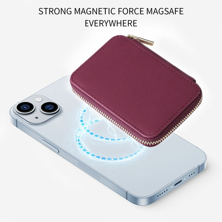HS-005 MagSafe Magnetic Zipper Card Bag Mobile Phone Back Sticker(Wine Red) by bashfashion