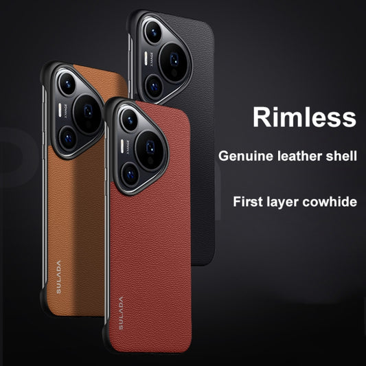 For Huawei Pura 70 SULADA Frameless Top Layer Cowhide Leather + PC Phone Case(Brown) by SULADA