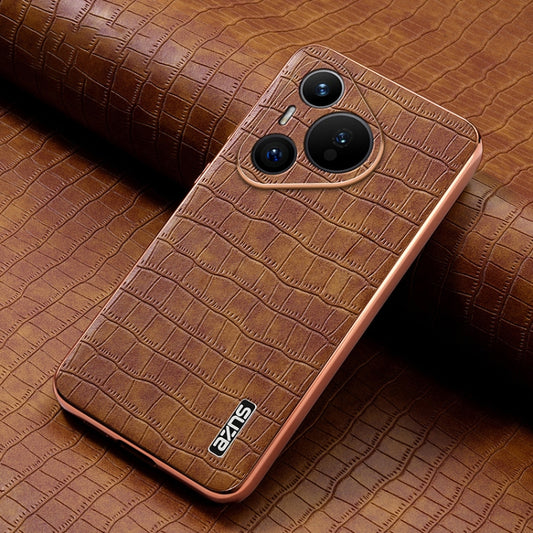 For Huawei Pura 70 AZNS Electroplated Frame Crocodile Texture Full Coverage Phone Case(Brown) by AZNS