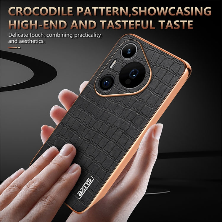 For Huawei Pura 70 Pro / 70 Pro+ AZNS Electroplated Frame Crocodile Texture Full Coverage Phone Case(Black) by AZNS