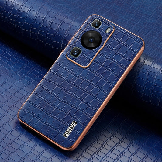For Huawei P60 / P60 Pro AZNS Electroplated Frame Crocodile Texture Full Coverage Phone Case(Blue) by AZNS