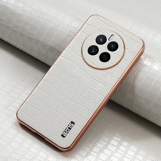 For Huawei Mate 50 / 50E AZNS Electroplated Frame Crocodile Texture Full Coverage Phone Case(White) by AZNS