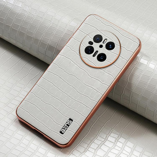 For Huawei Mate 70 AZNS Electroplated Frame Crocodile Texture Full Coverage Phone Case(White) by AZNS