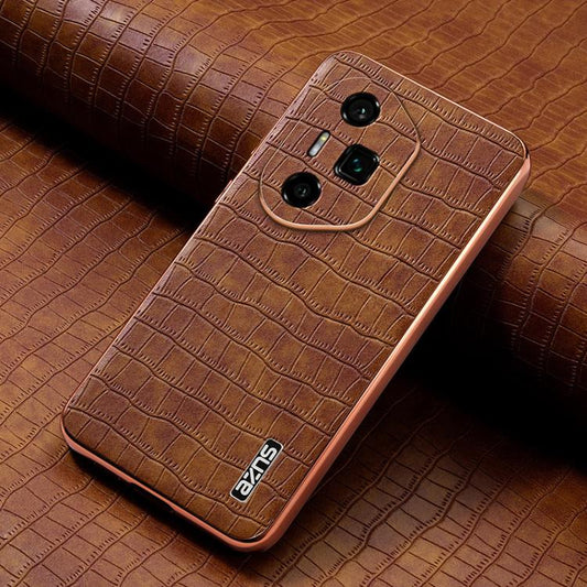 For Honor 300 Ultra AZNS Electroplated Frame Crocodile Texture Full Coverage Phone Case(Brown) by AZNS