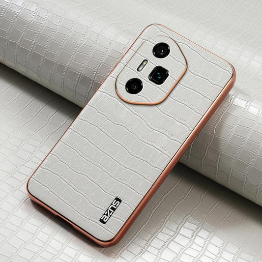For Honor 300 Ultra AZNS Electroplated Frame Crocodile Texture Full Coverage Phone Case(White) by AZNS