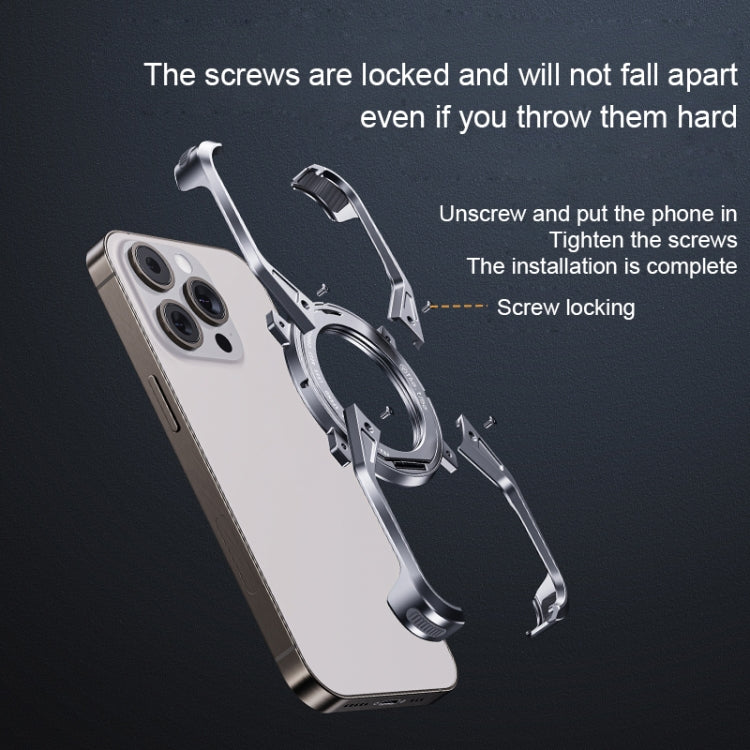 For iPhone 16 Aluminum Alloy Frameless 360-Degree Rotating Phone Case(Grey) by bashfashion