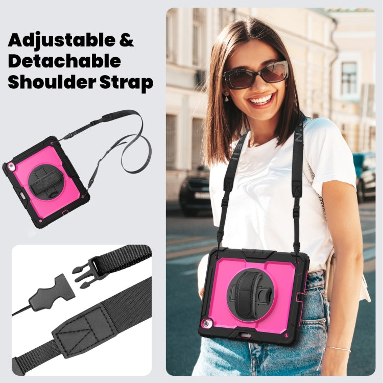 For iPad Air 13 2025 / 2024 Turntable Holder Silicone Hybrid PC Tablet Case with Shoulder Strap(Rose Red + Black) by bashfashion