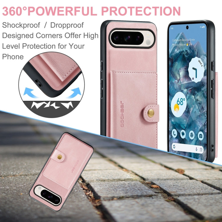 For Google Pixel 9 Pro JEEHOOD J01 Retro Magnetic Detachable Wallet Phone Case(Pink) by JEEHOOD