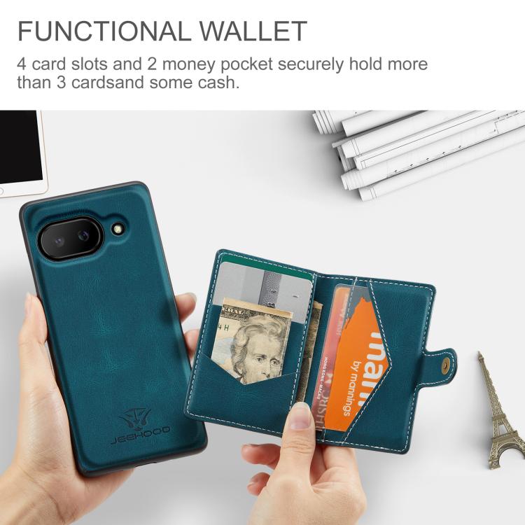 For Google Pixel 9a JEEHOOD J01 Retro Magnetic Detachable Wallet Phone Case(Blue) by JEEHOOD