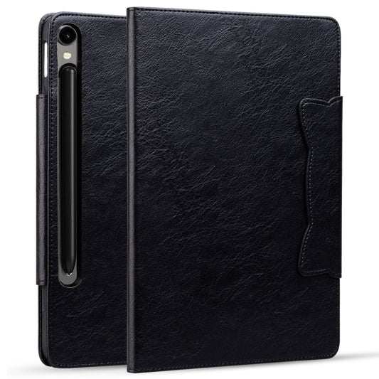 For Samsung Galaxy Tab S11/S10 Lite/S9 FE/S9/S8 Cat Buckle Leather Smart Tablet Case(Black) by bashfashion