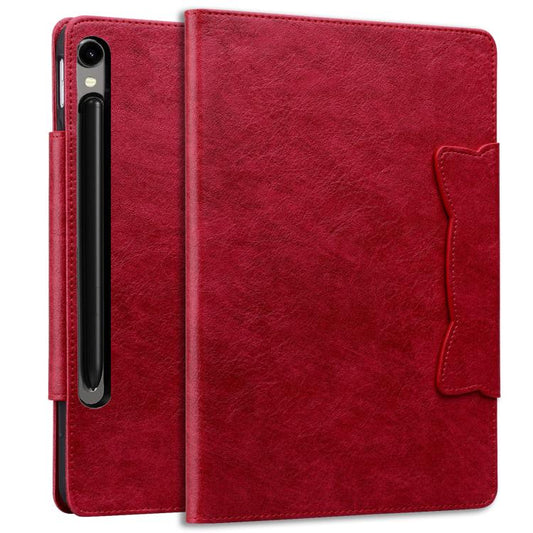 For Samsung Galaxy Tab S10 FE+ Cat Buckle Leather Tablet Case(Red) by bashfashion