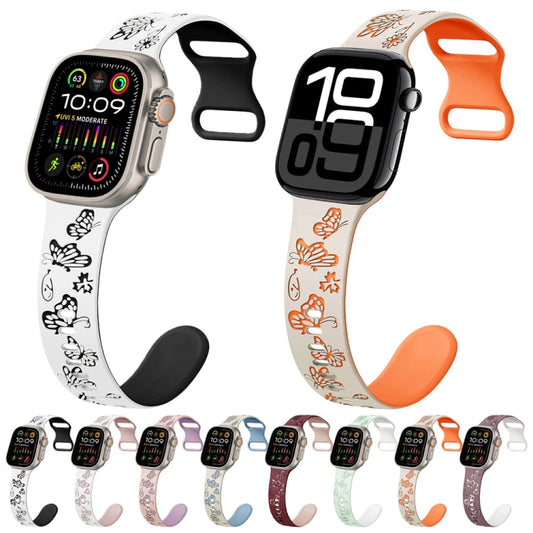 For Apple Watch Ultra 49mm Colorful Butterfly Pattern 8-shaped Buckle Silicone Watch Band(Starlight+Orange) by bashfashion