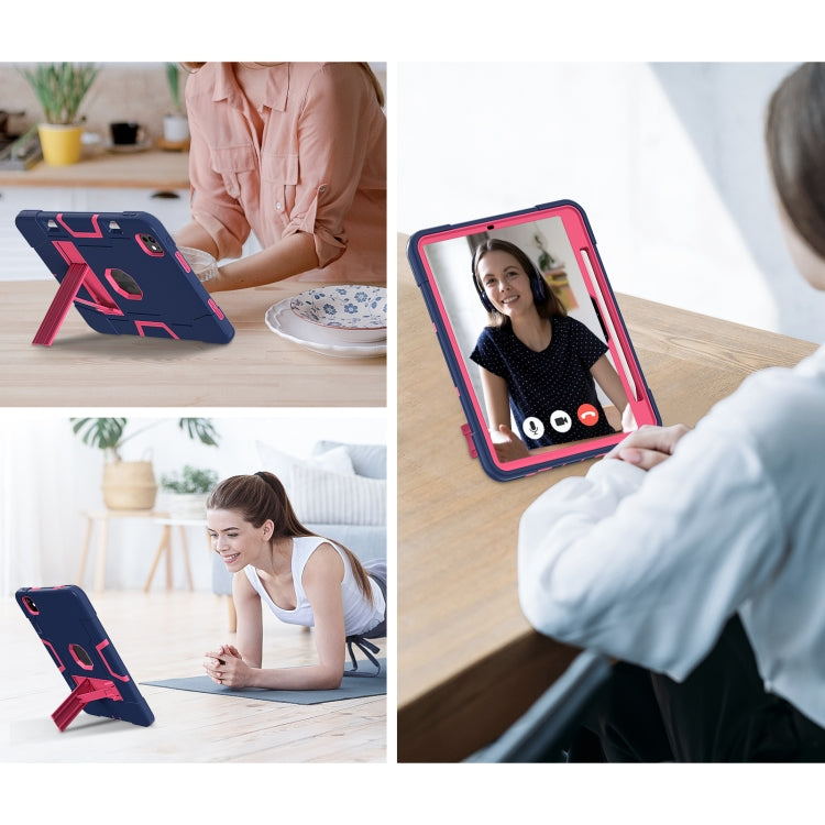 For iPad Pro 11 2025 / 2024 Contrast Color Silicone Acrylic PC Tablet Case with Holder(Navy Blue Rose Red) by bashfashion
