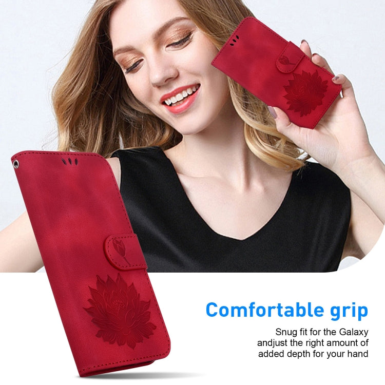 For iPhone 16e Lotus Embossed Leather Phone Case(Red) by bashfashion