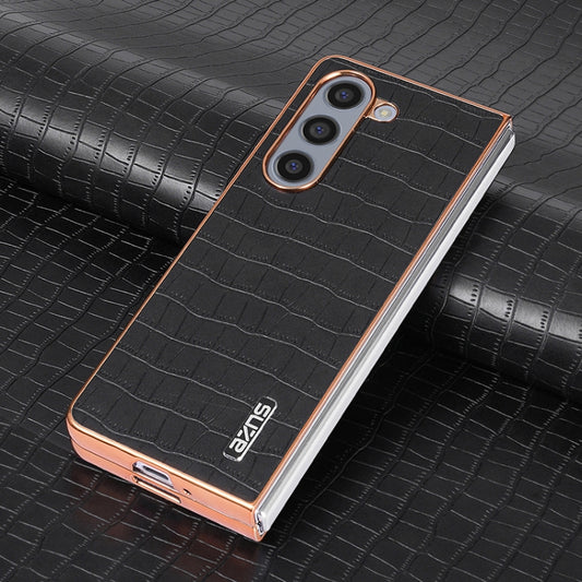 For Samsung Galaxy Z Fold6 AZNS Electroplated Frame Crocodile Texture Full Coverage Phone Case(Black) by AZNS