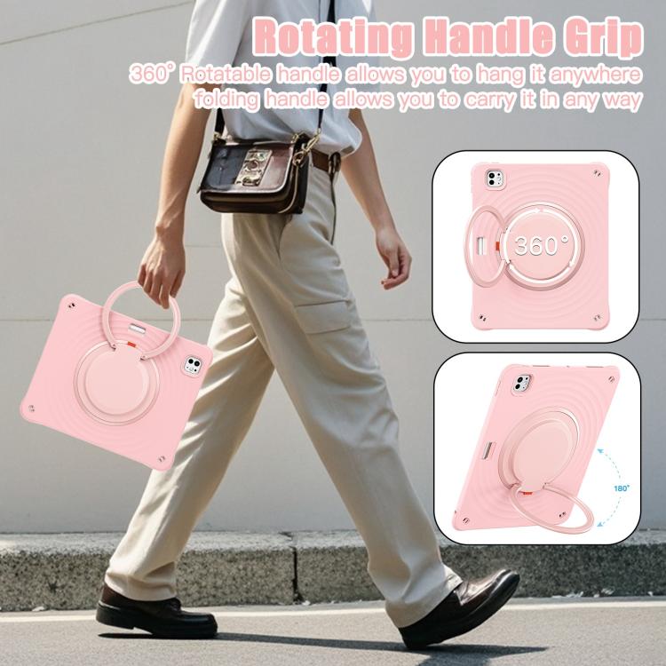 For iPad Pro 13 2025 / 2024 Rotation Handle Holder Silicone Hybrid PC Tablet Case(Pink) by bashfashion