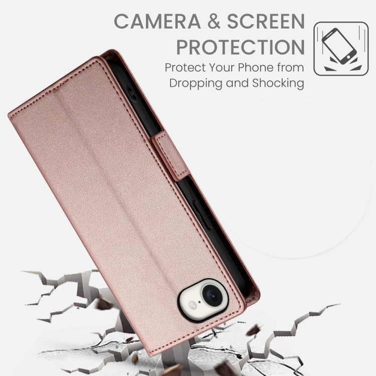 For iPhone 16e Side Buckle Magnetic Frosted Leather Phone Case(Rose Gold) by bashfashion
