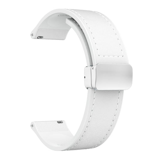 20mm Magnetic Silver Buckle Silicone Leather Watch Band(White) by bashfashion