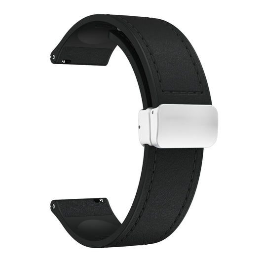 20mm Magnetic Silver Buckle Silicone Leather Watch Band(Black) by bashfashion