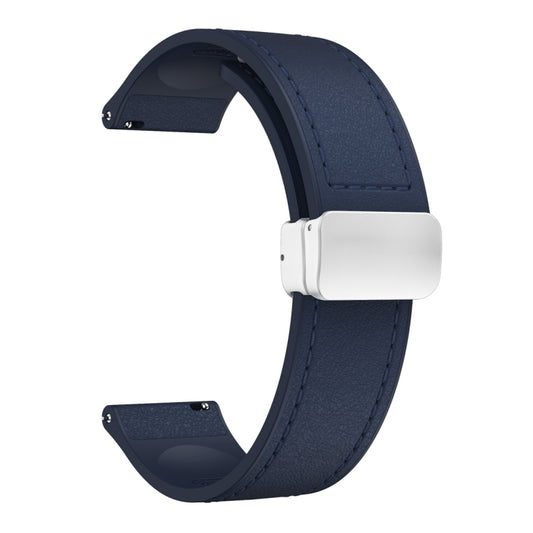 20mm Magnetic Silver Buckle Silicone Leather Watch Band(Midnight Blue) by bashfashion