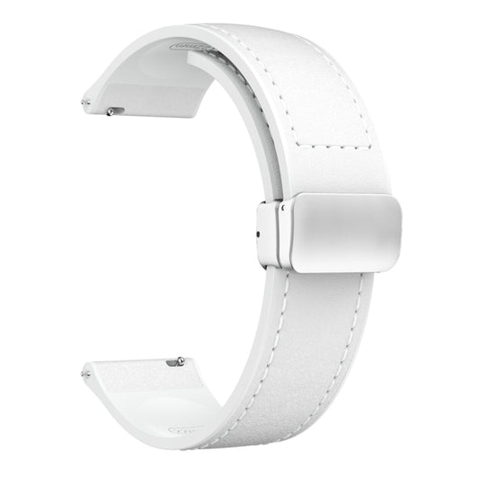 22mm Magnetic Silver Buckle Silicone Leather Watch Band(White) by bashfashion