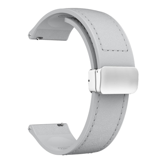 22mm Magnetic Silver Buckle Silicone Leather Watch Band(Grey) by bashfashion