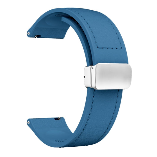 22mm Magnetic Silver Buckle Silicone Leather Watch Band(Blue) by bashfashion