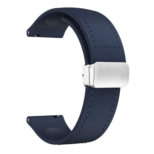 22mm Magnetic Silver Buckle Silicone Leather Watch Band(Midnight Blue) by bashfashion