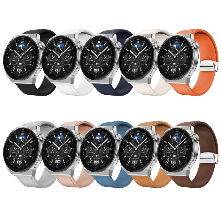 20mm Magnetic Silver Buckle Silicone Leather Watch Band(Dark Brown) by bashfashion