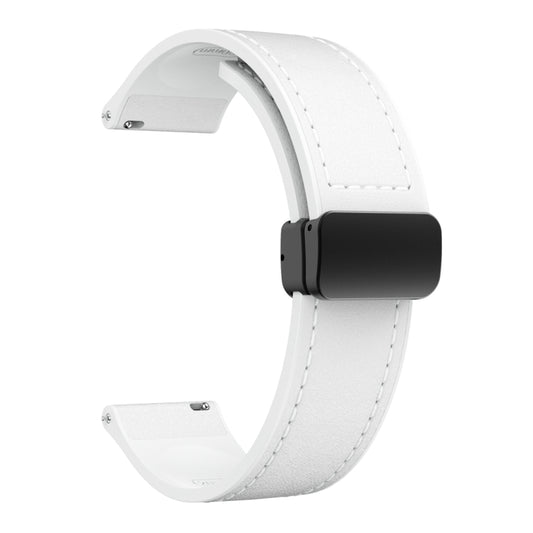 20mm Magnetic Black Buckle Silicone Leather Watch Band(White) by bashfashion