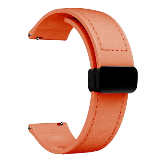 22mm Magnetic Black Buckle Silicone Leather Watch Band(Orange) by bashfashion