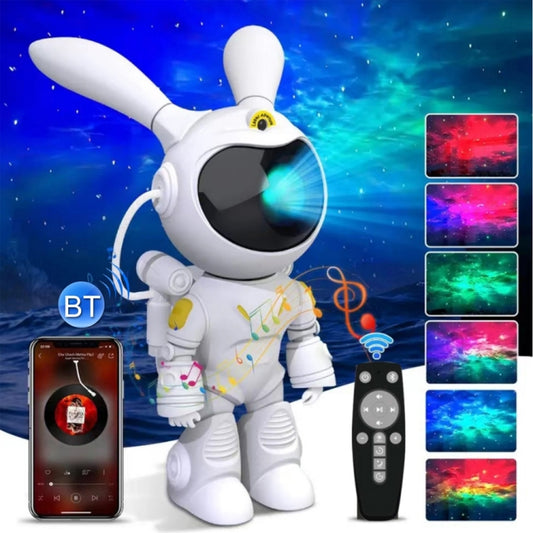 G001 Space Rabbit Starry Sky Projection Lamp Bluetooth Speaker 2 in 1 Laser Light(White) by bashfashion