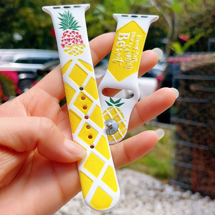 For Apple Watch SE 2023 44mm Embossed Color Printed Silicone Watch Band(Pineapple) by bashfashion